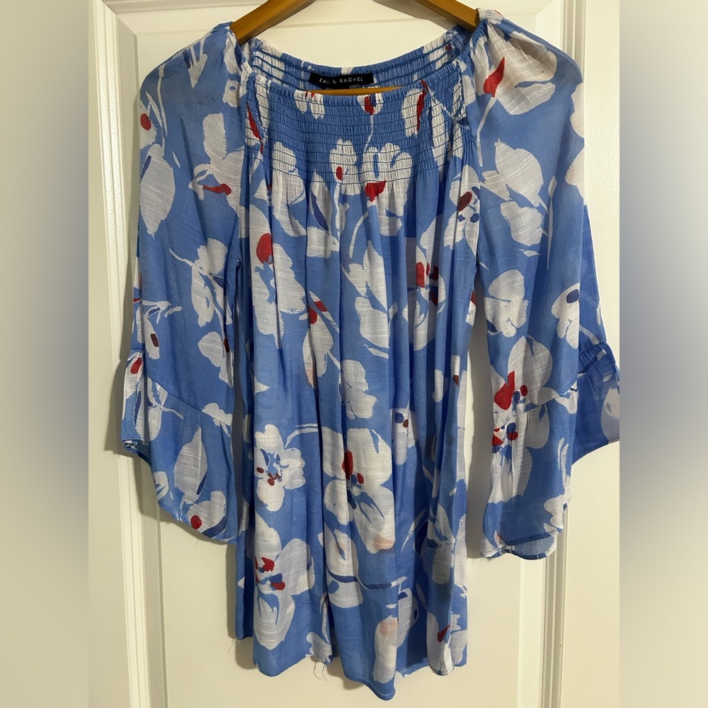 Zac & Rachel Blue Floral Off-Shoulder Blouse